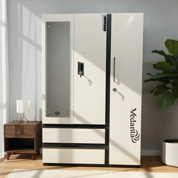 3-Door Premium Steel Almirah with Mirror and Digital Lock – Model 4859